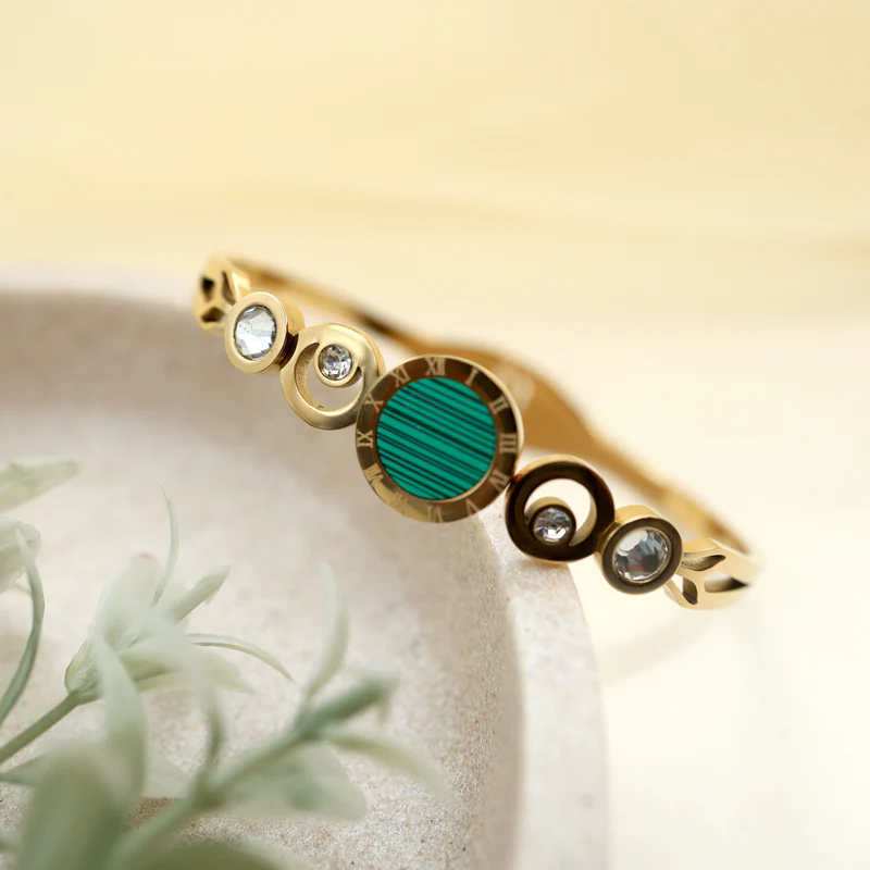 Gold Tone Anti Tarnish Bracelet For Women - Turquoise Circles